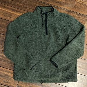 Victoria Secret Pink Sherpa 1/4 Zip Pullover Army Green Size Medium